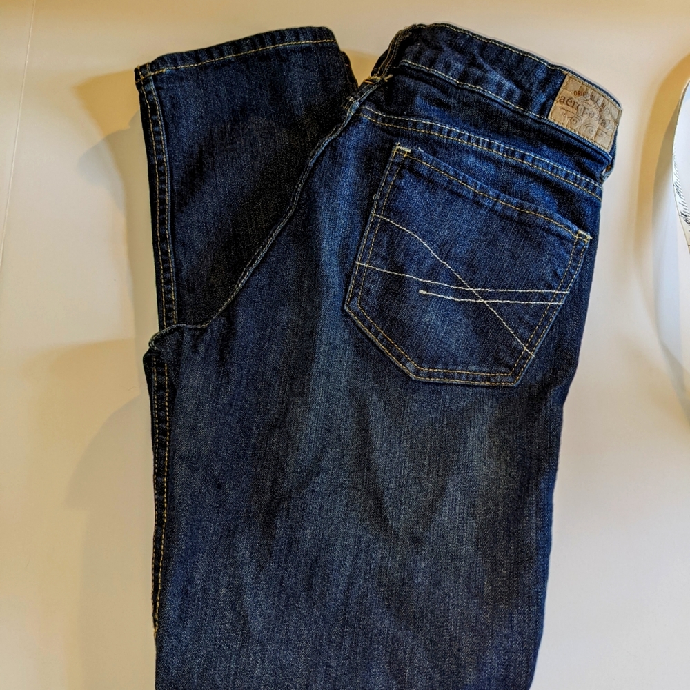 Aeropostale Bayla Skinny Curvy Jean, Dark Blue, Women's 7/8 Short